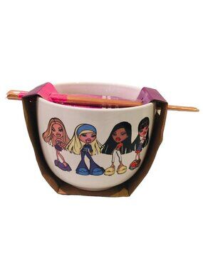 BRATZ Ceramic Ramen Bowl with Chopsticks 20 oz Logo & Doll Photos